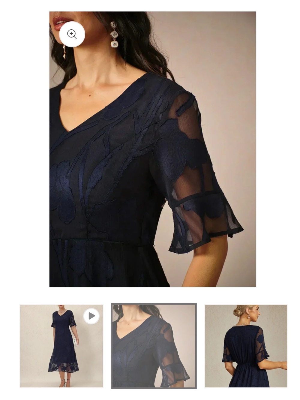 Elegant Navy V-Neck Midi Dress - Picture 3 of 15